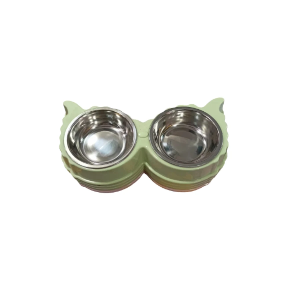 Small dual stainless food bowl.