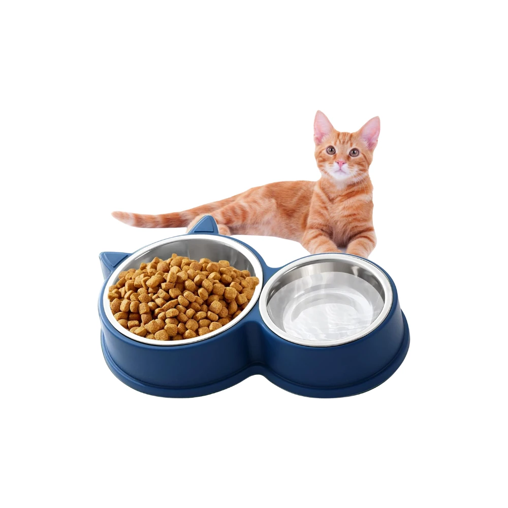 Double stainless bowl in the shape of a cat
