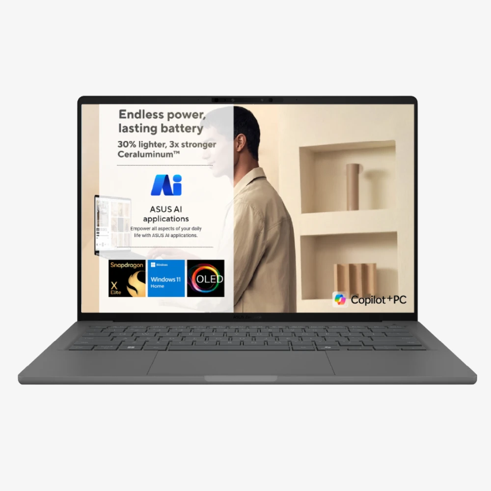 ASUS Zenbook 14 OLED NEW Snapdragon® X Elite X1E 78 100 Processor Qualcomm Adreno GPU 16GB LPDDR5X Huge-Battery 14" FHD+ OLED Windows 11 Home - Iceland Gray