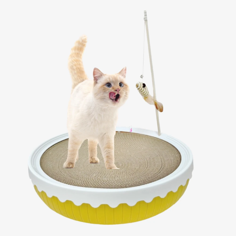 Scratching plate with toy stick